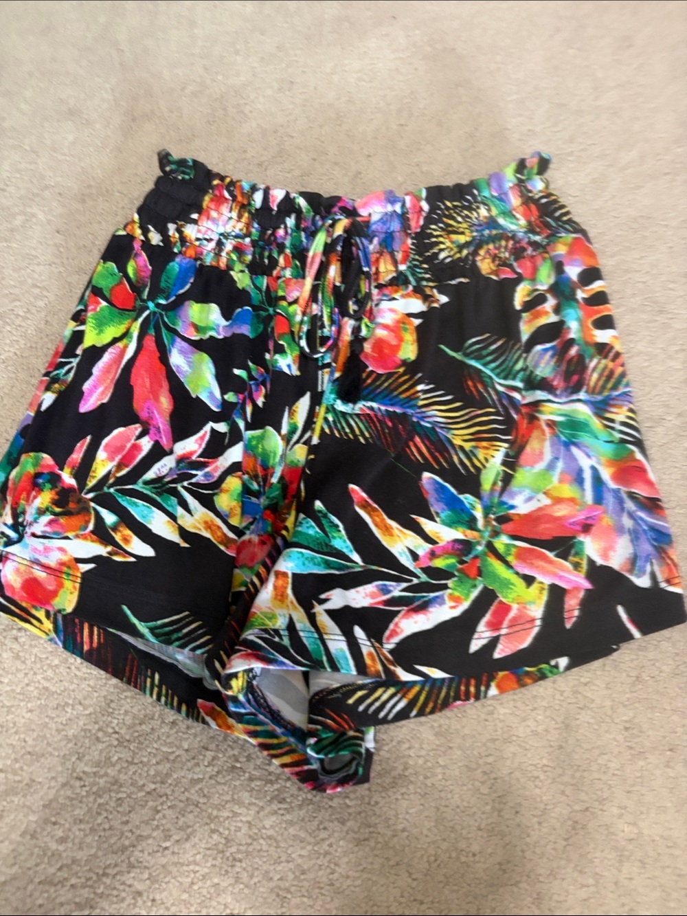 Girls large Black Tropical Print Elastic-Waist Shorts